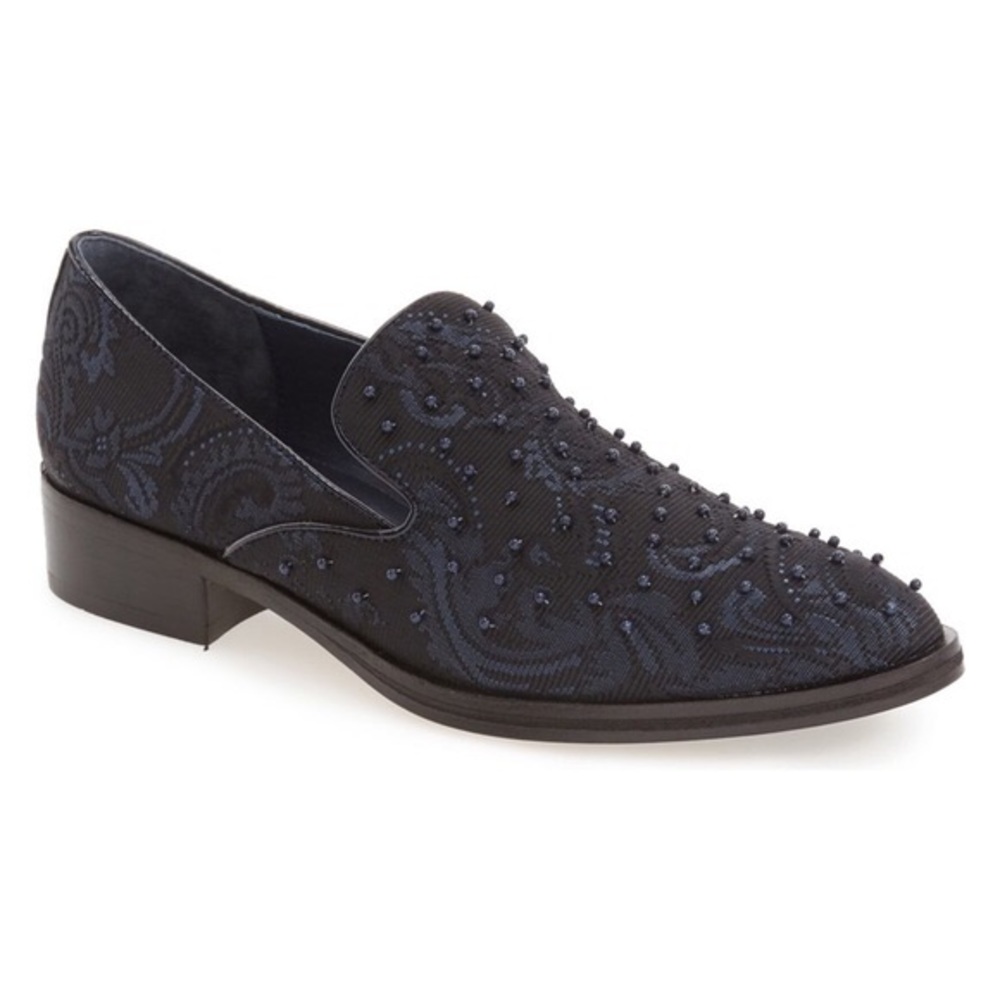 Donald Pliner Navy Brocade Loafer with Beading